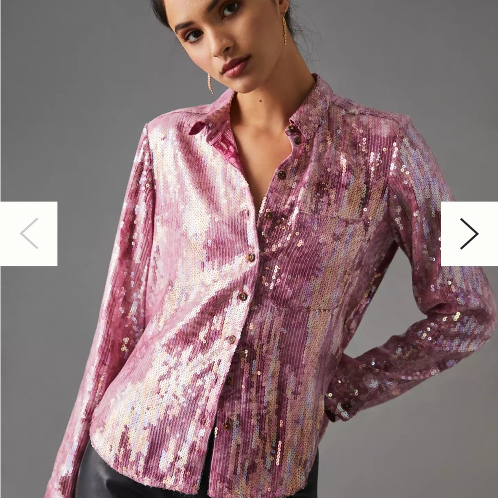 Pilcro Pink Sequin Button Down Shirt